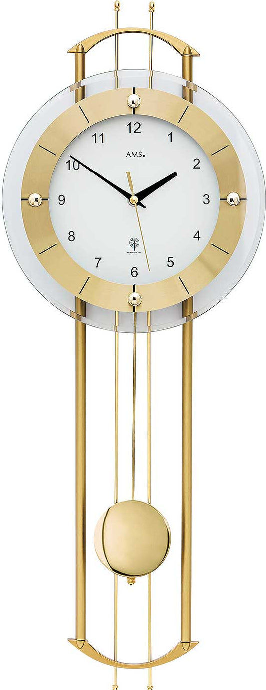 AMS Wanduhr 68x24x7 cm Messing • Funk-Uhrwerk • Mit Pendel
