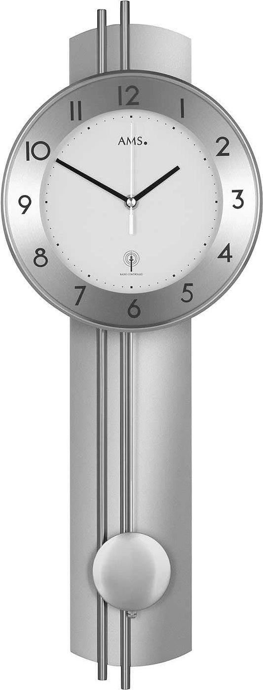 AMS Wanduhr 62x22x8 cm Holz • Funkpendelwerk • Modernes Design