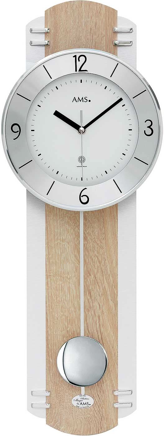 AMS Wanduhr Holz • Funkgesteuertes Uhrwerk für präzise Zeit • Modernes Design mit Pendel