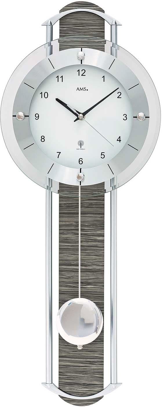 AMS Wanduhr 60x24x6 cm Holz • Präzises Funkpendelwerk • Modernes Design