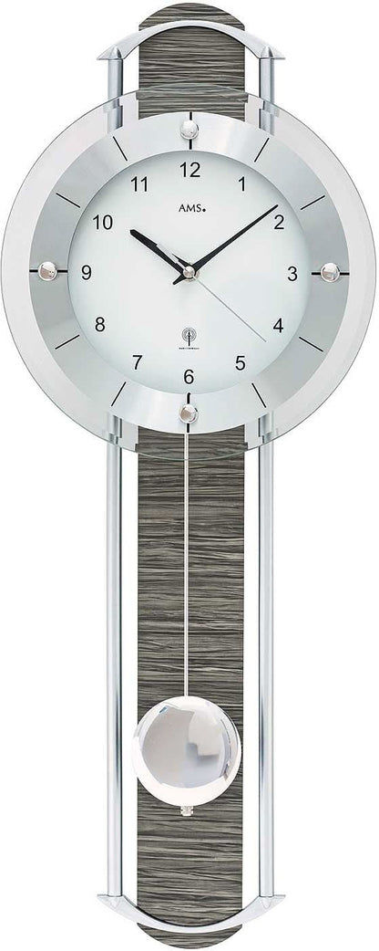 AMS Wanduhr 60x24x6 cm Holz • Präzises Funkpendelwerk • Modernes Design