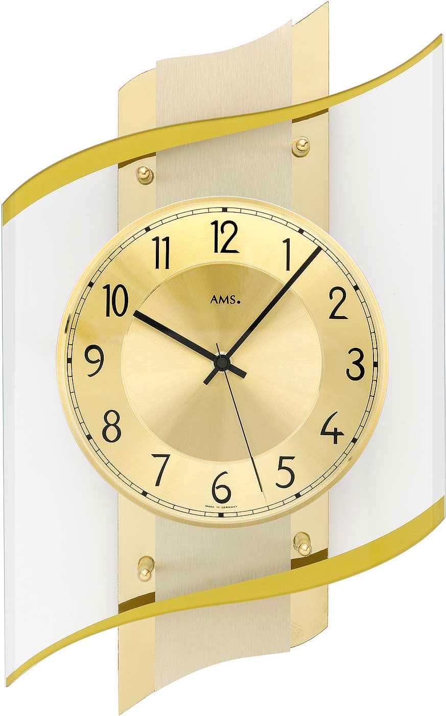 AMS Wall Clock 48x29x8 cm Wood • Radio-Controlled Movement • Brass Accent