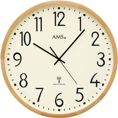 AMS Wanduhr 40 cm Ø Holz • Funkgesteuert • Made in Germany
