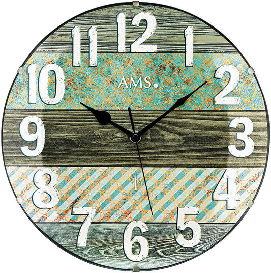AMS Wanduhr 32 cm Ø Kunststoff • Funkgesteuert • Vintage-Design