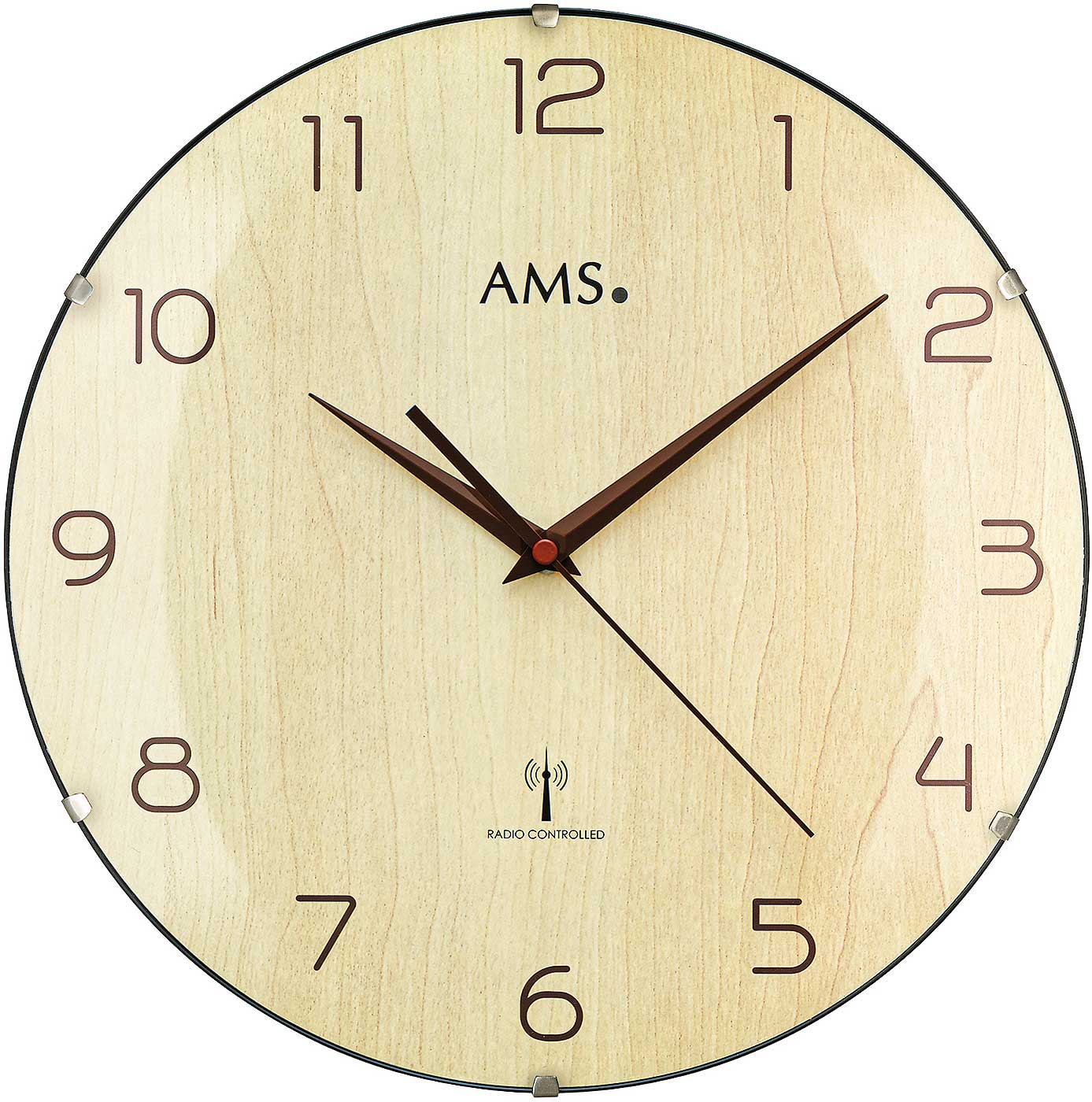 AMS Wanduhr 32 cm Ø Holz • Funkgesteuert & präzise • Natürliches Ahorn-Design