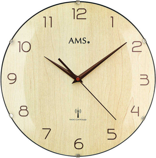 AMS Wanduhr 32 cm Ø Holz • Funkgesteuert & präzise • Natürliches Ahorn-Design