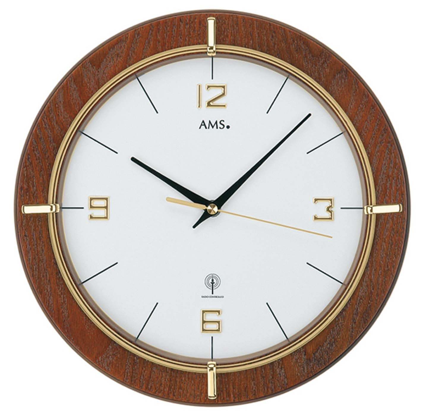 AMS Wanduhr 29x29x5 cm Holz • Präzises Funkwerk • Edles Holzgehäuse
