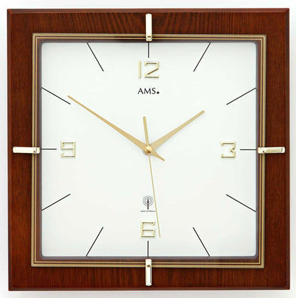 AMS Wall Clock 29x29x5 cm Walnut • Modern Design • Radio-Controlled