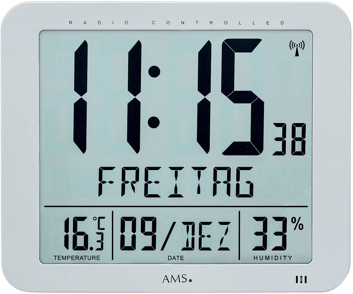 AMS Wanduhr 25x25 cm Kunststoff • Funkgesteuert • Geräuschlos