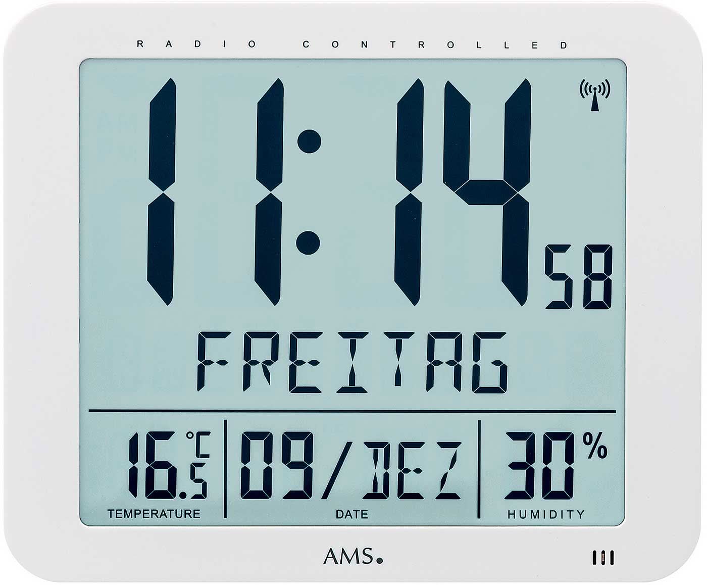 AMS Wanduhr 21x25x3 cm Kunststoff • Digitalanzeige • Funkgesteuert
