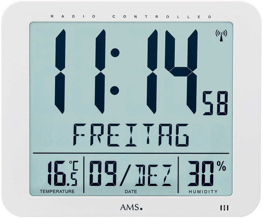 AMS Wanduhr 21x25x3 cm Kunststoff • Digitalanzeige • Funkgesteuert