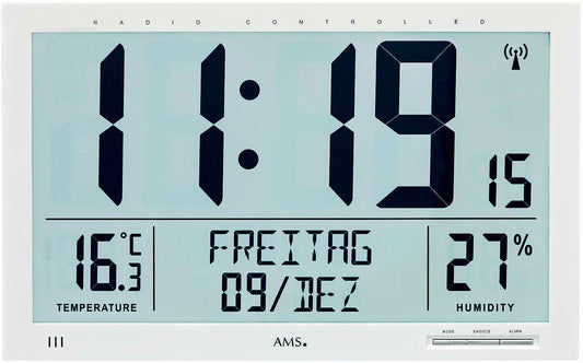 AMS Wanduhr 23x37x3 cm Kunststoff • Funkgesteuert • Geräuschlos