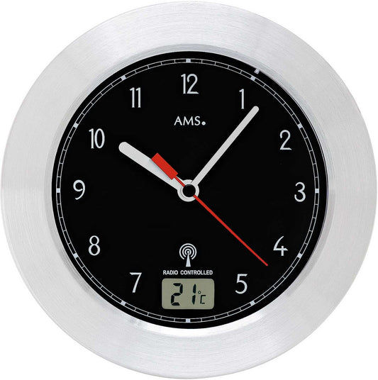 AMS Wanduhr Aluminium • Präzises Funkuhrwerk • Integrierte Temperaturanzeige