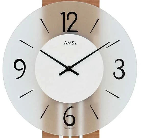 AMS Wanduhr 60x23x7 cm Holz • Präzises Quarzpendelwerk • Zeitloses Design
