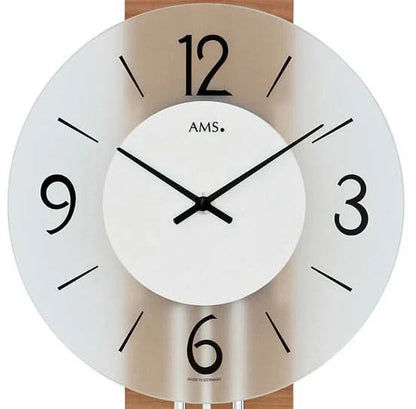 AMS Wanduhr 60x23x7 cm Holz • Präzises Quarzpendelwerk • Zeitloses Design