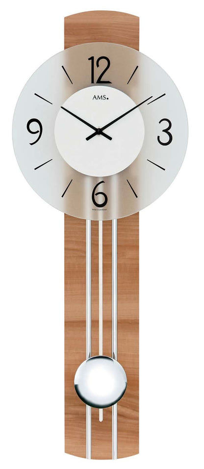 AMS Wanduhr 60x23x7 cm Holz • Präzises Quarzpendelwerk • Zeitloses Design