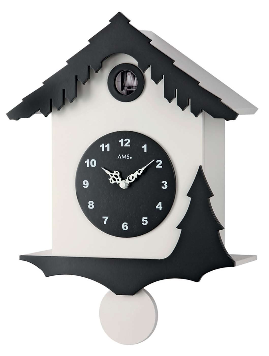 AMS Wall Clock 34x30x10 cm Wood • Cuckoo Call • Automatic Night Shut-off
