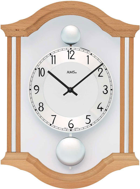 AMS Wanduhr 34x26x6 cm Holz • Doppeltes Pendel • Elegantes Design