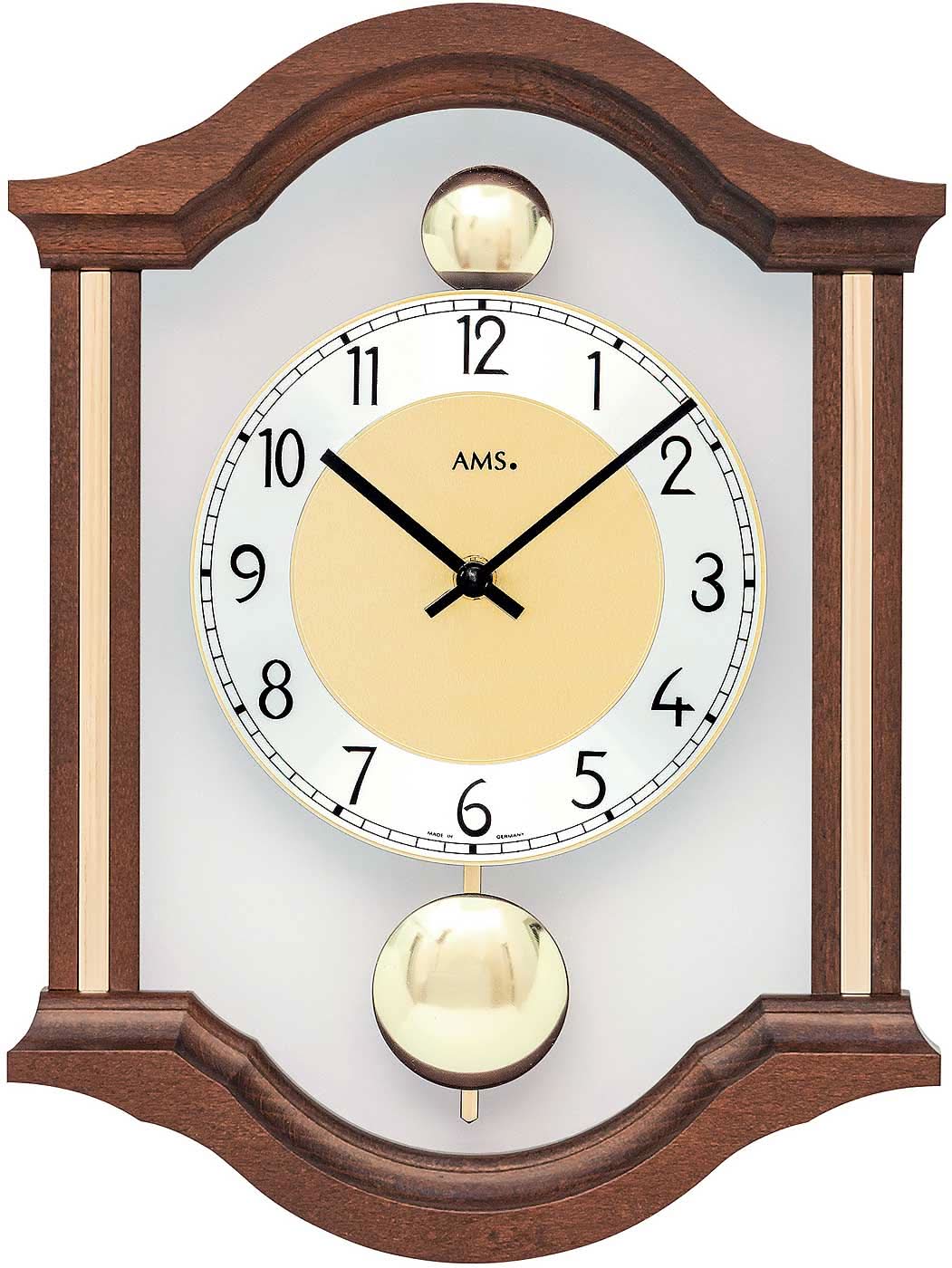 AMS Wall Clock 34x26x6 cm Walnut • Silent Quartz Movement • Elegant Double Pendulum