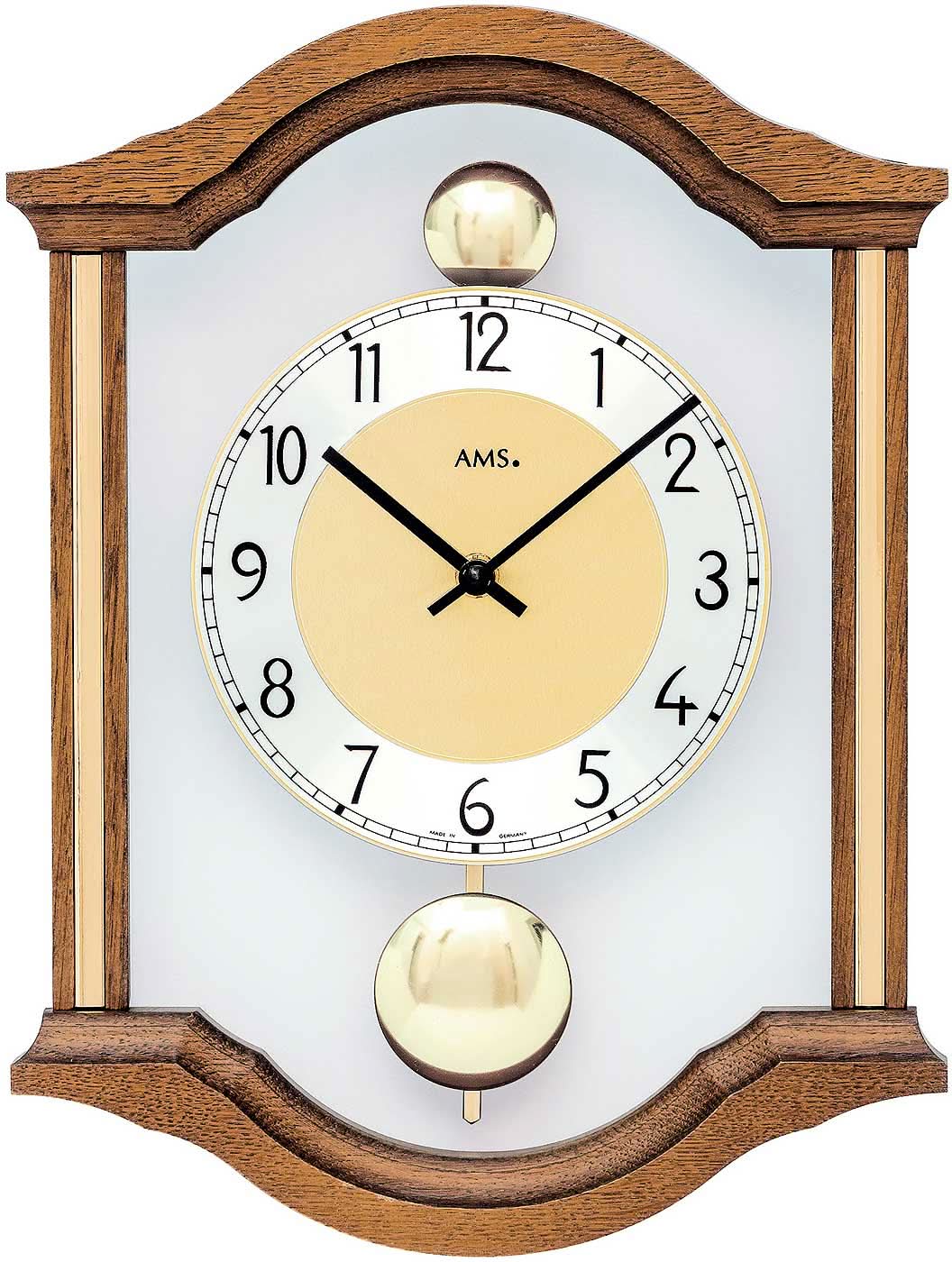 AMS Wanduhr 34x26x6 cm Eiche • Modernes Design • Doppelpendel • Made in Germany