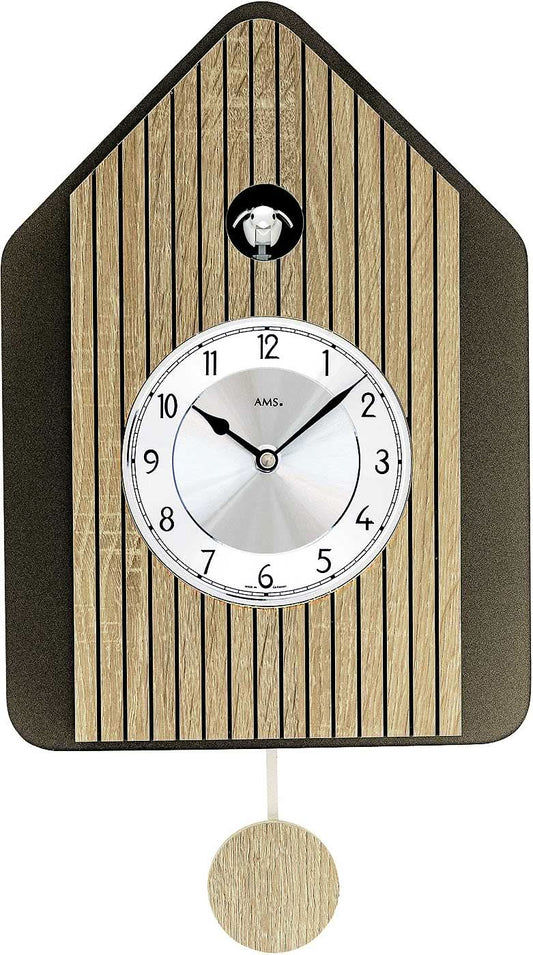 AMS Wanduhr 34x24x5 cm Holz • Kuckucksruf • Modern