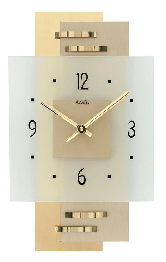 AMS Wanduhr 36x22x5 cm Holz • Geräuschloses Quarz-Uhrwerk • Modernes Design