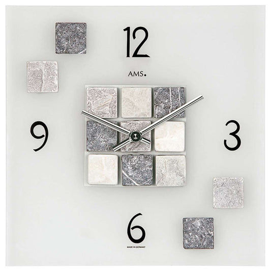 AMS Wanduhr 30x30x5 cm Glas • Geräuschloses Quarzwerk • Modernes Design