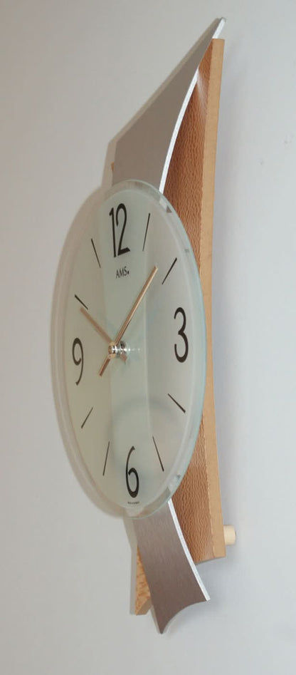 AMS Wanduhr 43x23x6 cm Holz • Geräuschloses Quarzwerk • Modernes Design