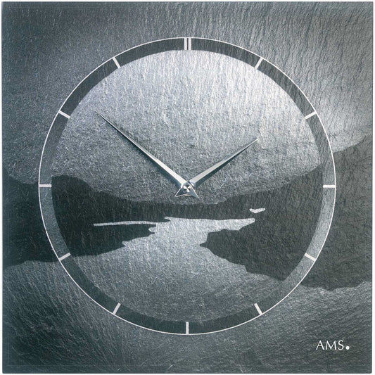 AMS Wanduhr 30x30x4 cm Stein • Modernes Design • Quarz Uhrwerk