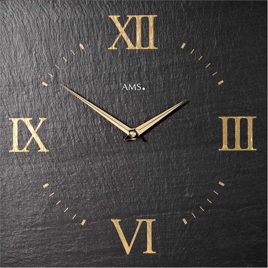 AMS Wanduhr 30x30x4 cm Schiefer • Geräuschloses Quarzwerk • Zeitloses Design