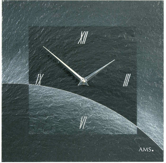 AMS Wanduhr 30x30x4 cm Schiefer • Quarzuhrwerk • Made in Germany