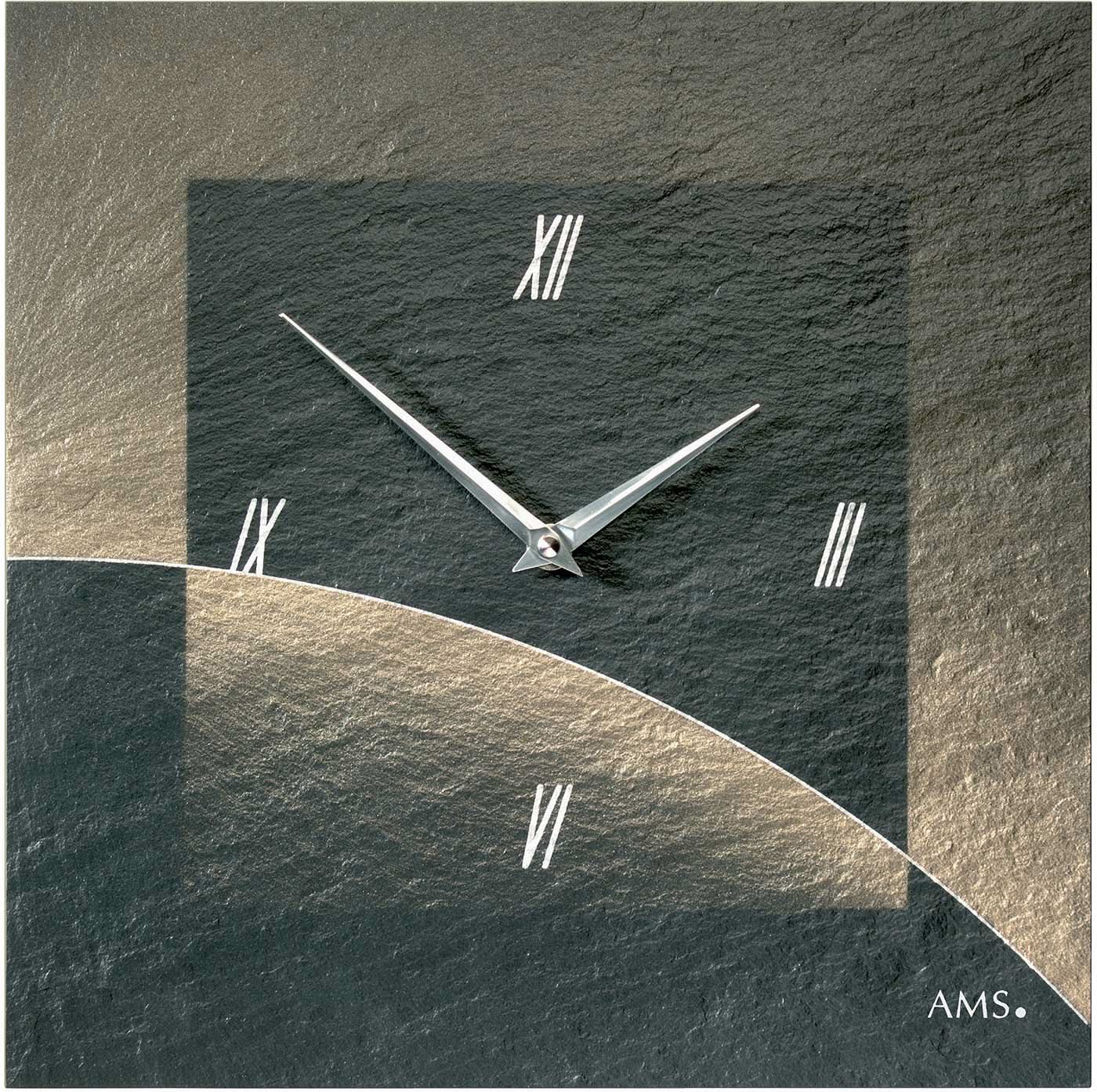 AMS Wanduhr 30x30x4 cm Schiefer • Quarz-Uhrwerk • Naturprodukt