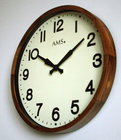 AMS Wanduhr 40 cm Ø Holz • Geräuschlos • Zeitlos