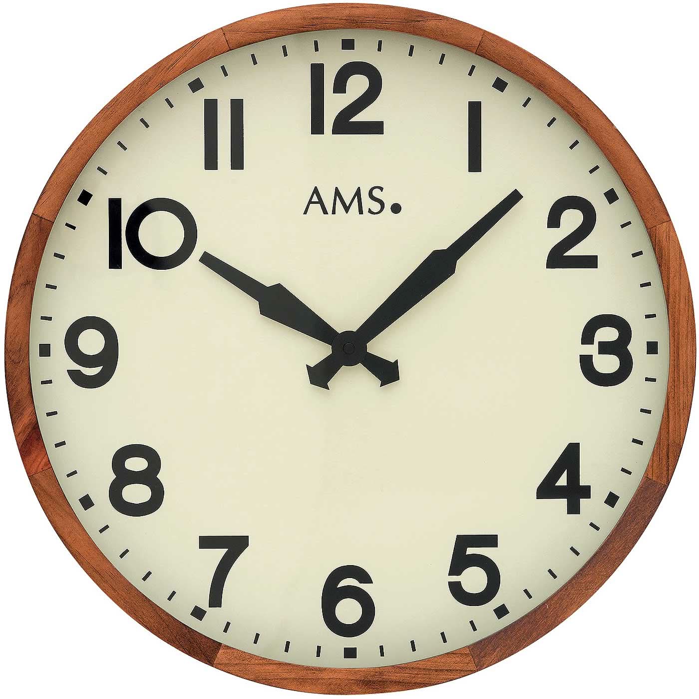 AMS Wanduhr 40 cm Ø Holz • Geräuschlos • Zeitlos