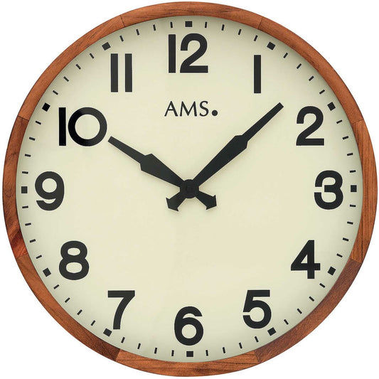 AMS Wanduhr 40 cm Ø Holz • Geräuschlos • Zeitlos