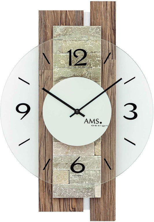 AMS Wanduhr 40x28x6 cm Holz • Geräuschloses Quarzwerk • Modernes Design