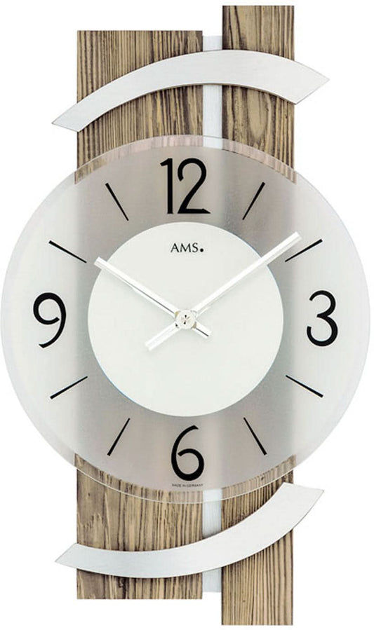 AMS Wanduhr 40x23x6 cm Holz • Geräuschloses Quarzwerk • Elegantes Design