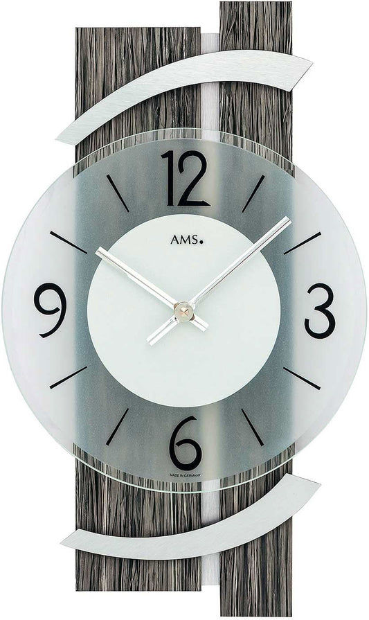 AMS Wanduhr 40x23x6 cm Holz • Geräuschloses Quarzwerk • Modernes Design