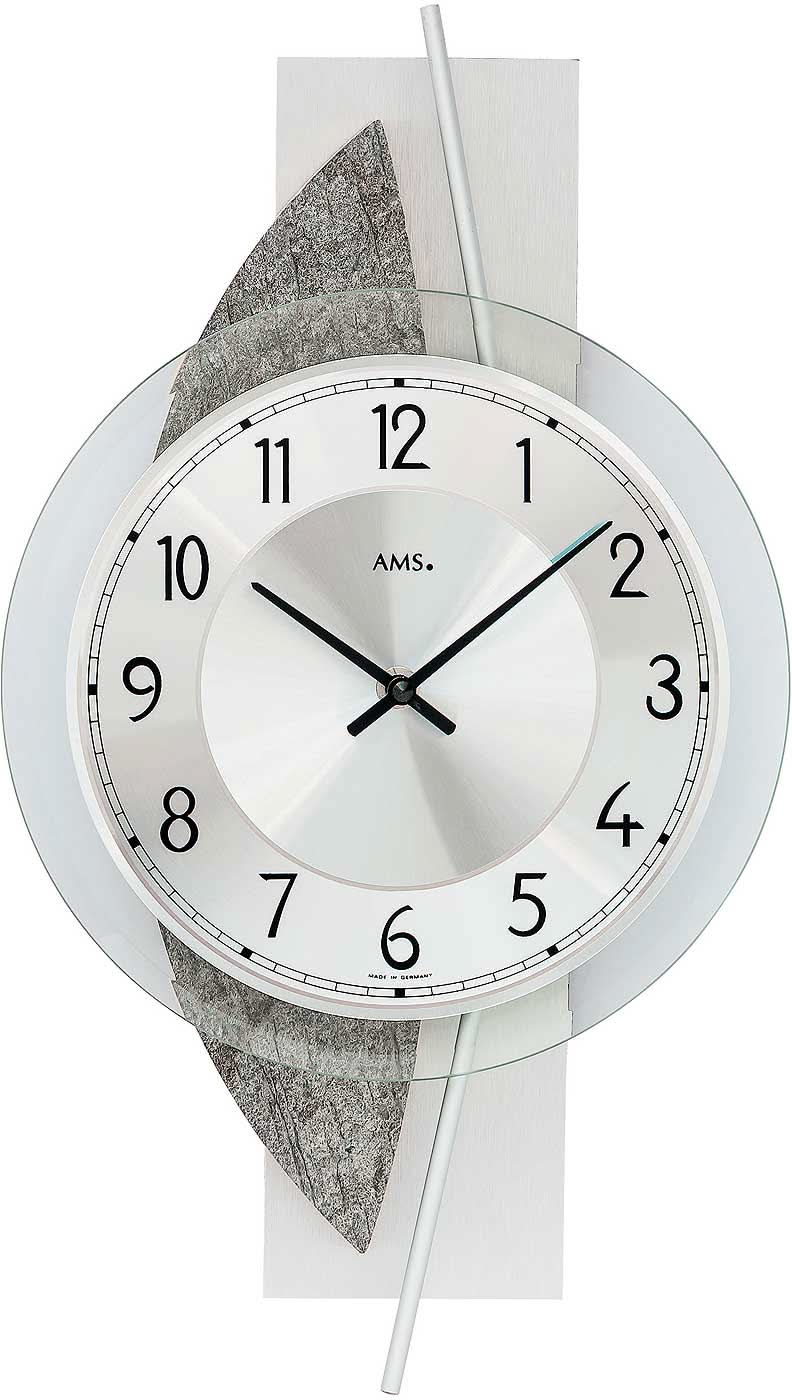 AMS Wanduhr 42x23x6 cm Holz • Modernes Design • Präzises Quarzwerk