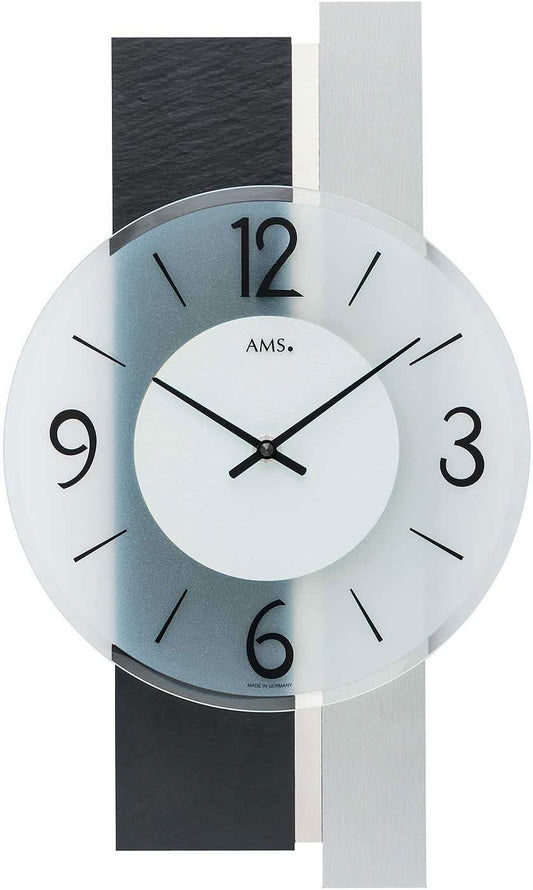 AMS Wanduhr 40x23x6 cm Holz • Geräuschloses Quarzwerk • Modernes Design