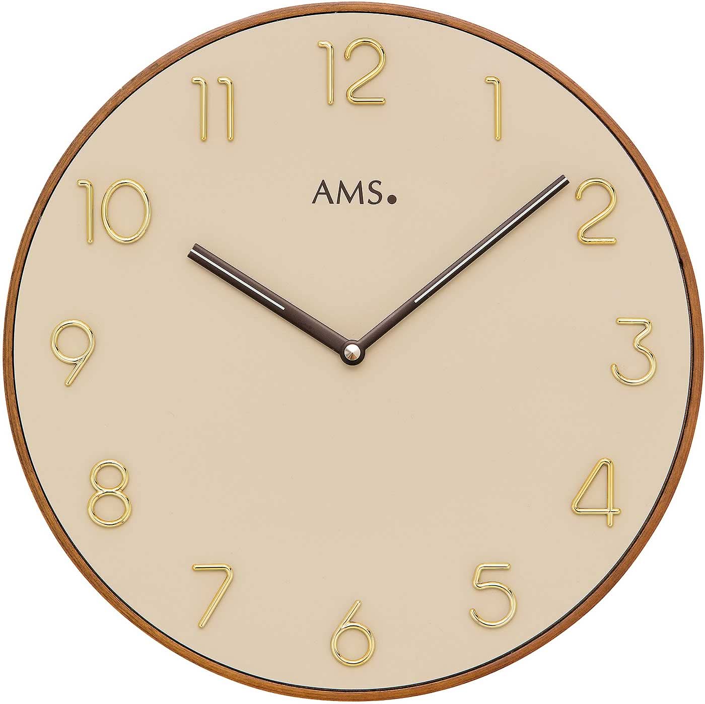 AMS Wall Clock 33 cm Ø Wood • Modern Design • Precise Quartz Movement