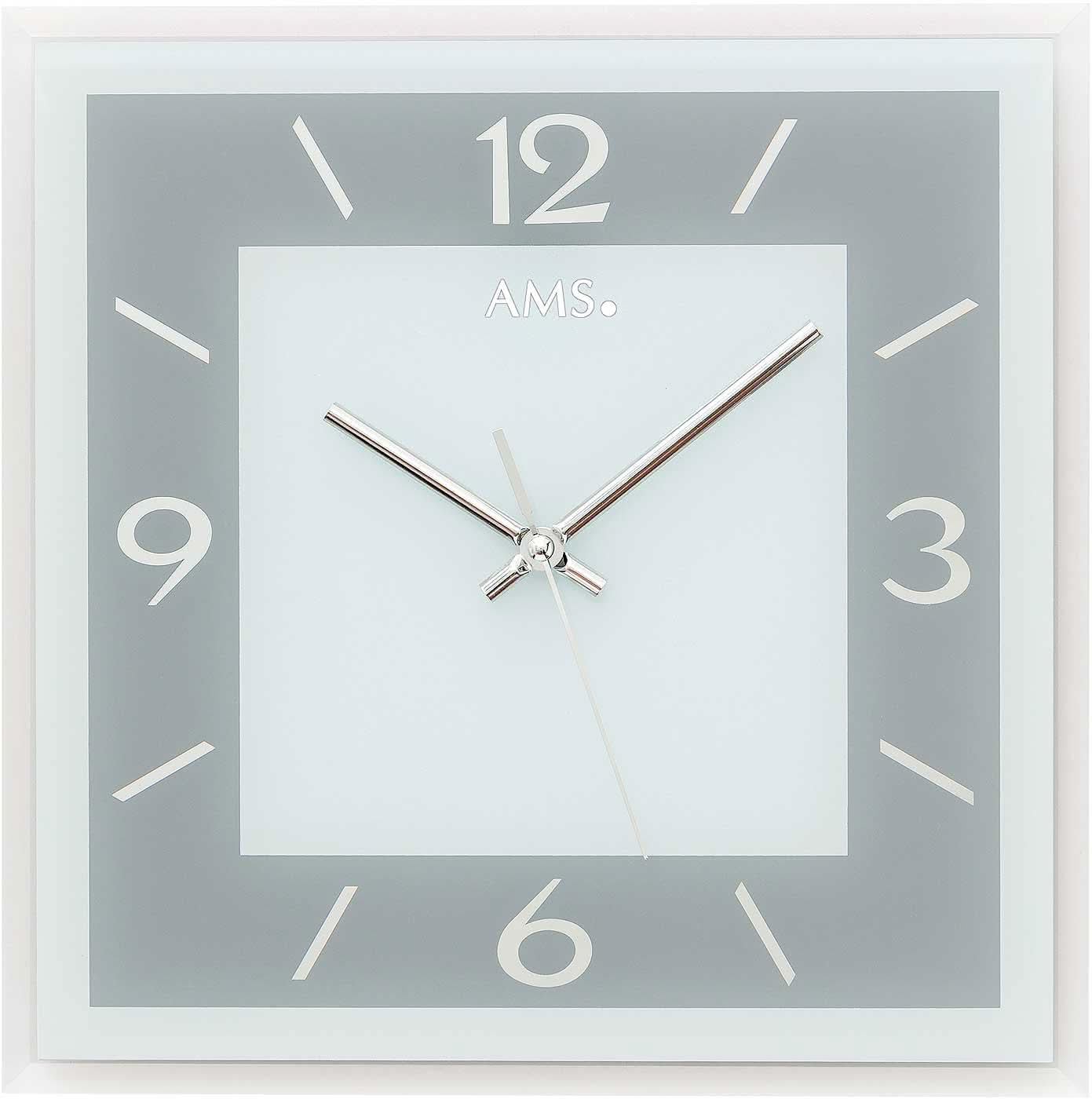 AMS Wanduhr 30x30x3 cm Glas • Facettiertes Spiegelglas • Geräuschloses Quarzwerk