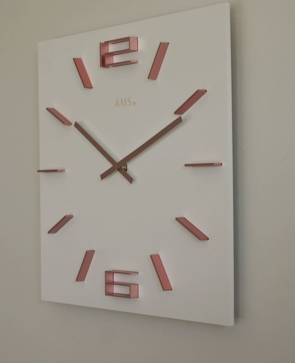 AMS Wall Clock 34x34x4 cm Wood • Modern Design • Silent Quartz Movement