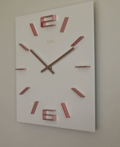AMS Wall Clock 34x34x4 cm Wood • Modern Design • Silent Quartz Movement
