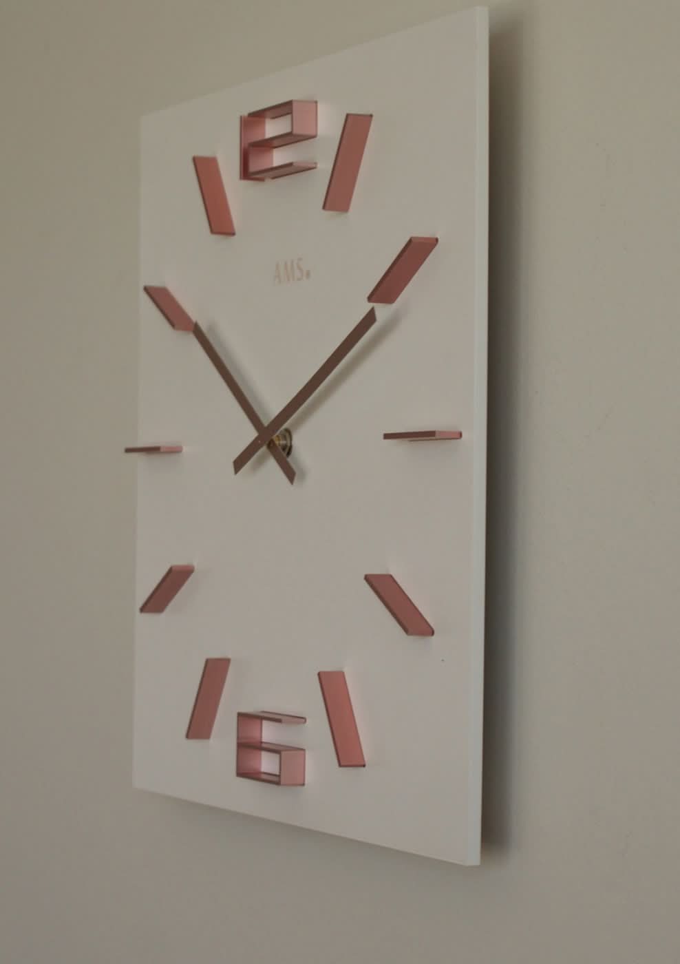 AMS Wall Clock 34x34x4 cm Wood • Modern Design • Silent Quartz Movement