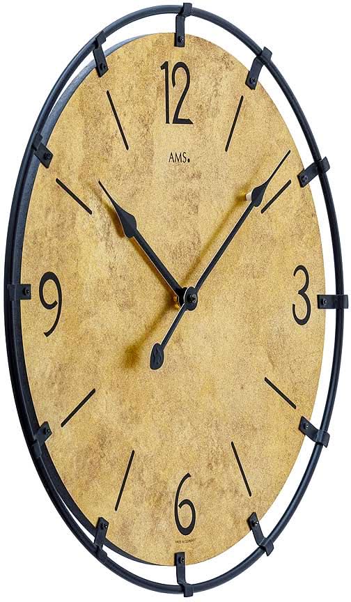 AMS Wanduhr 40x40x3 cm Holz • Präzises Quarzwerk • Stilvoller Metallrahmen