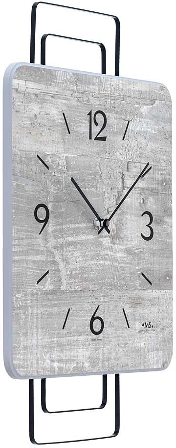 AMS Wanduhr 42x30x5 cm Holz • Modernes Design • Präzises Quarzuhrwerk