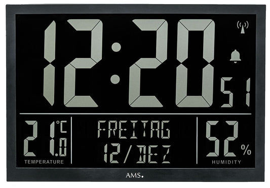 AMS Wanduhr Kunststoff • Präzise Funkzeit • Komfortable Klima-Anzeige