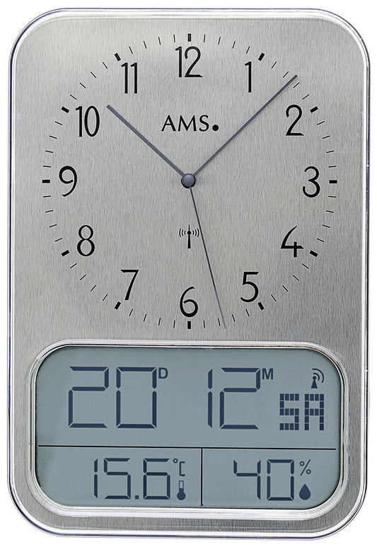 AMS Wanduhr Aluminium • Funkgesteuert • Mit Klima-Anzeige