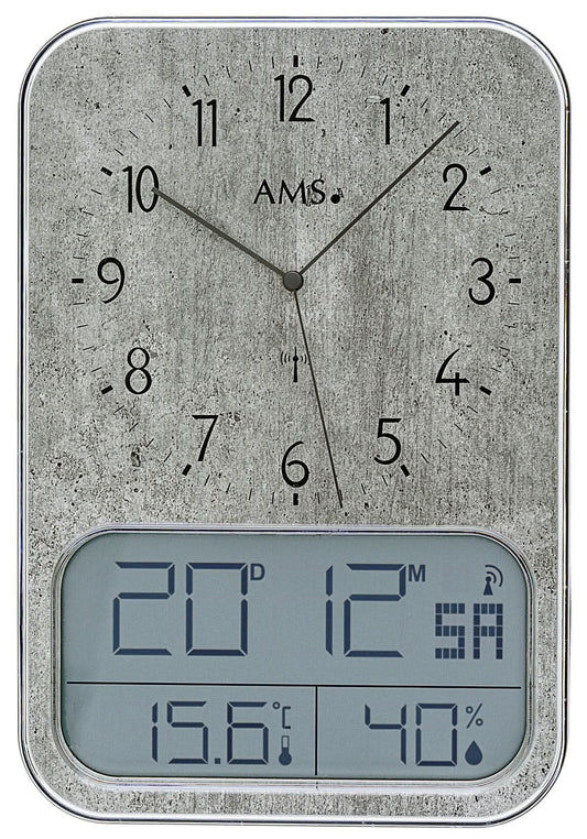 AMS Wanduhr Kunststoff • Präzises Hybrid-Funkwerk • Integrierte Klima-Anzeige
